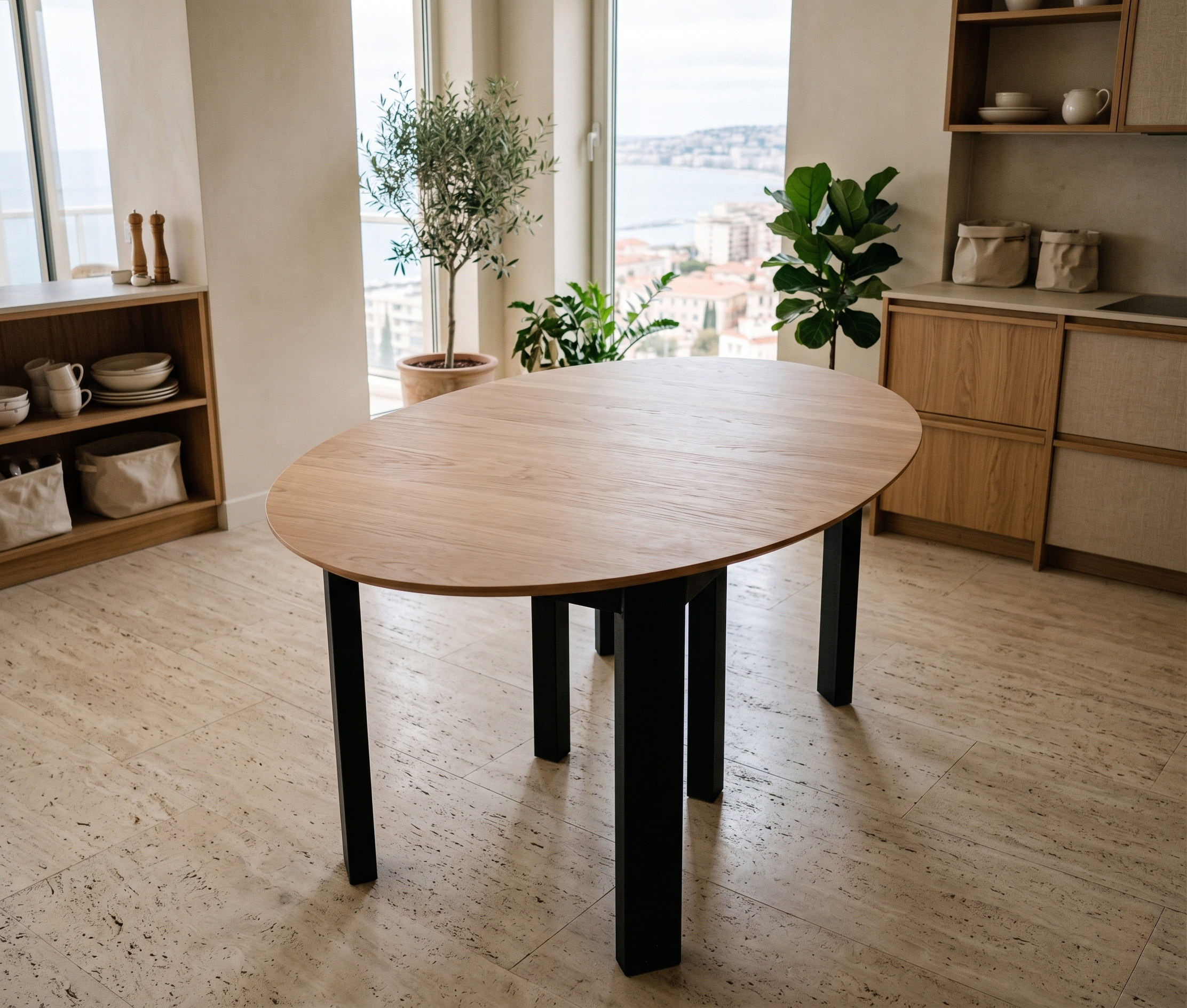 Table à allonges - LOFT FER RONDE- bois de chêne massif